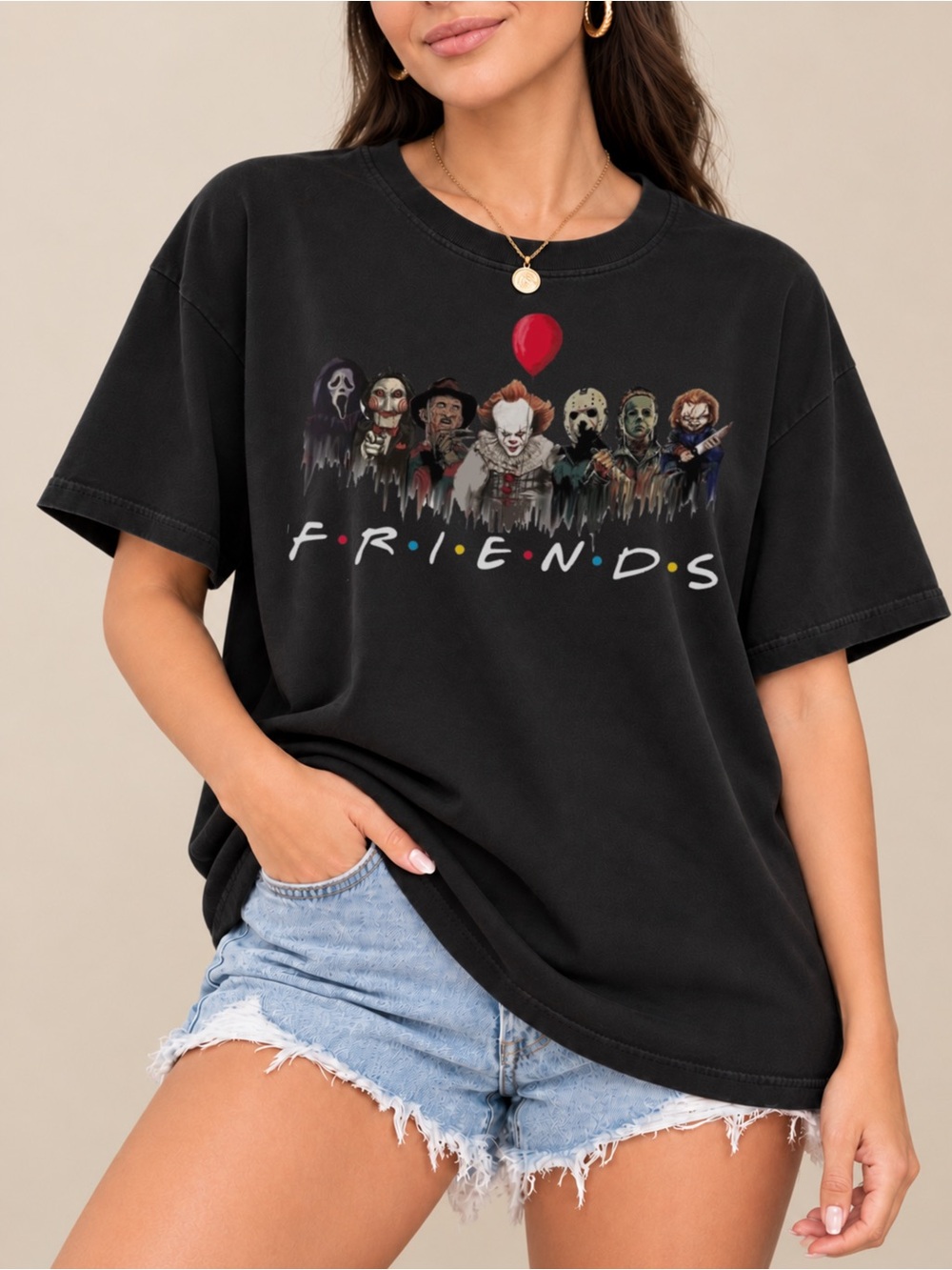 Horror Friends Halloween Graphic Tee Slasher Movie Characters Unisex T-shirt